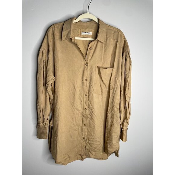 Free People Boho Oversized Tie Dye Buttondown Linen Blend Shirt Size M $198 - Picture 6 of 7